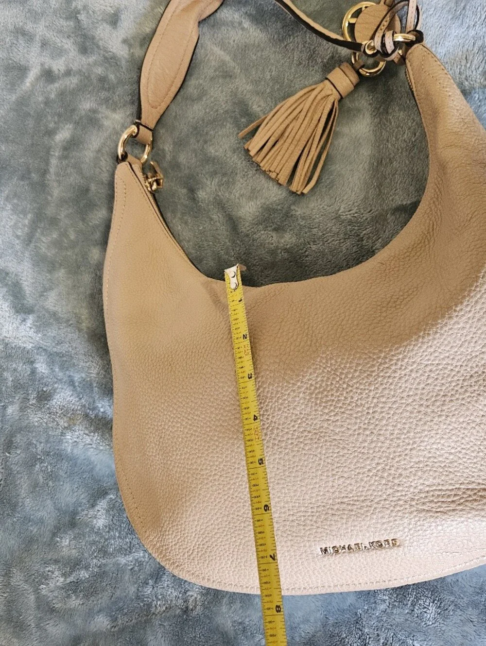 Michael Kors Beige Pebbled Leather Hobo with Tassel Charm - Picture 3 of 12